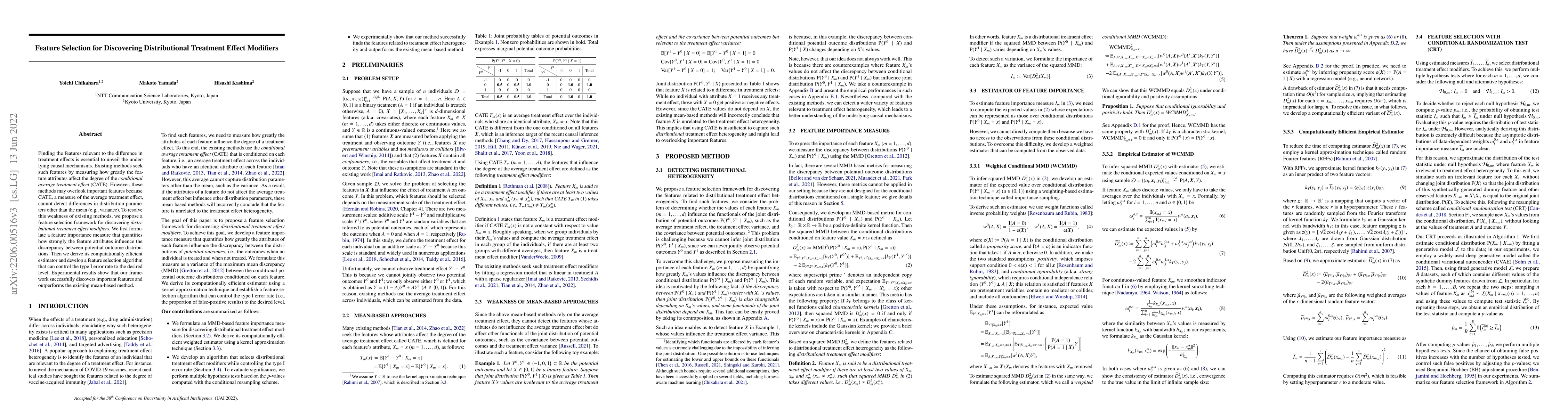 Thumbnail for Feature Selection for Discovering Distributional Treatment Effect
  Modifiers