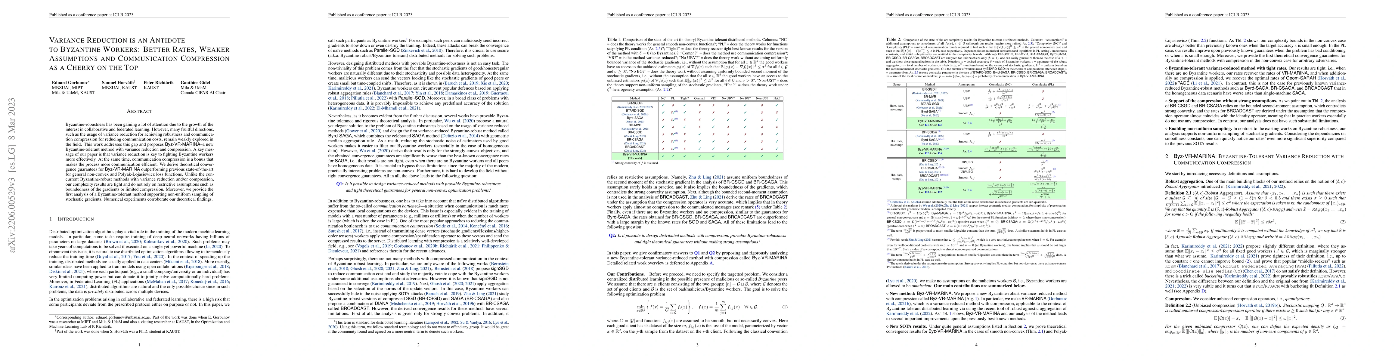 Thumbnail for Variance Reduction is an Antidote to Byzantines: Better Rates, Weaker
  Assumptions and Communication Compression as a Cherry on the Top