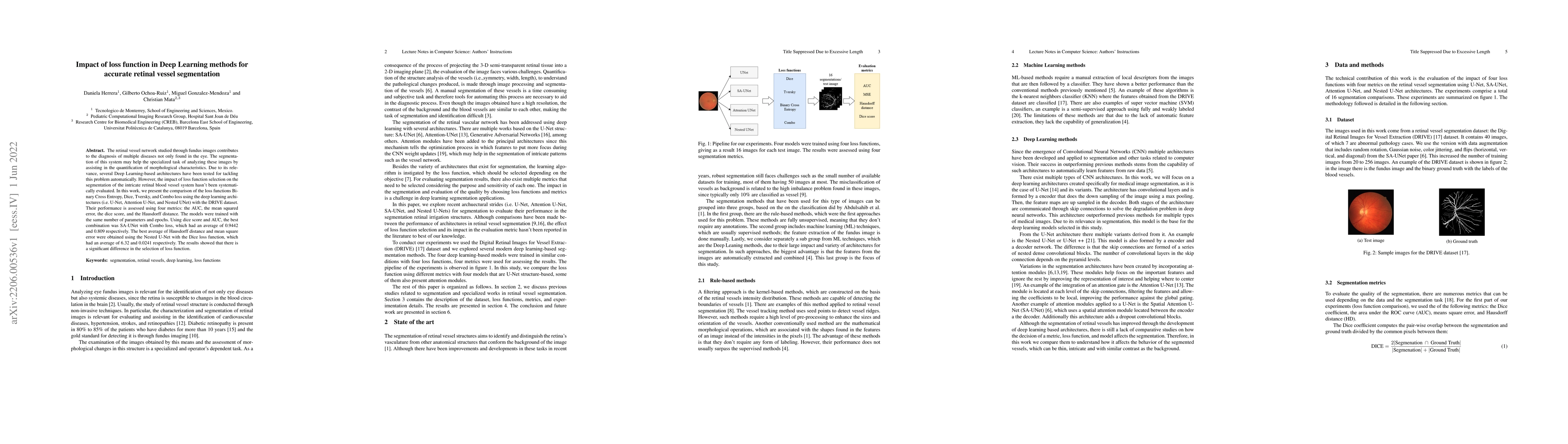Thumbnail for Impact of loss function in Deep Learning methods for accurate retinal
  vessel segmentation
