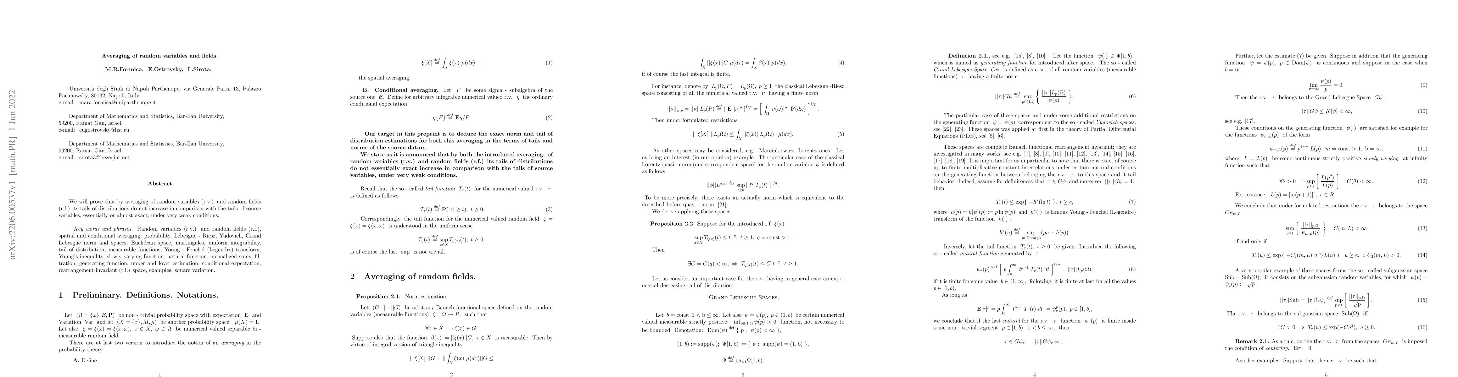 Thumbnail for Averaging of random variables and fields