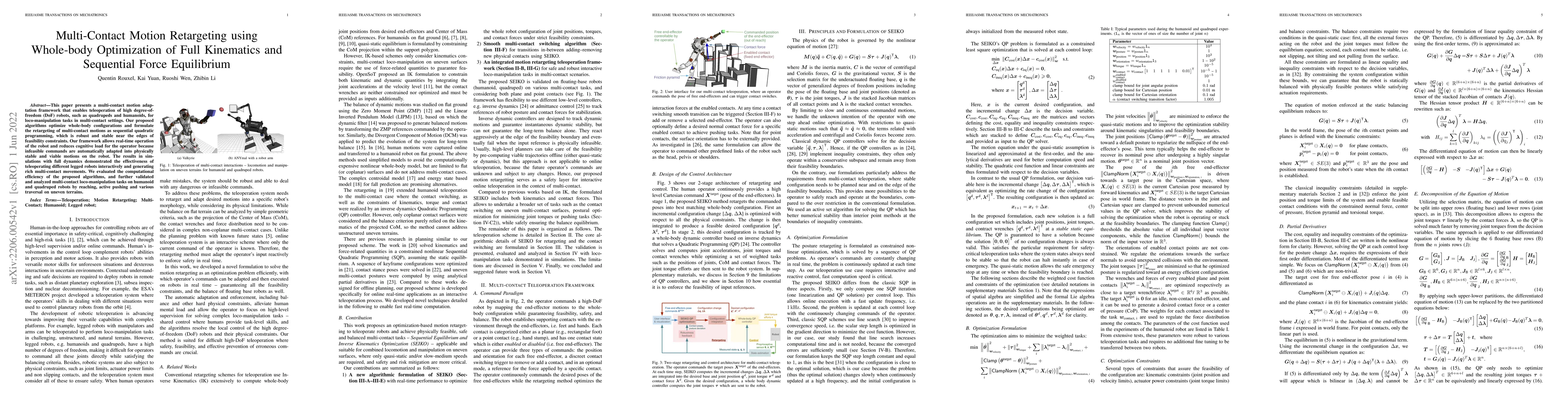 Thumbnail for Multi-Contact Motion Retargeting using Whole-body Optimization of Full
  Kinematics and Sequential Force Equilibrium