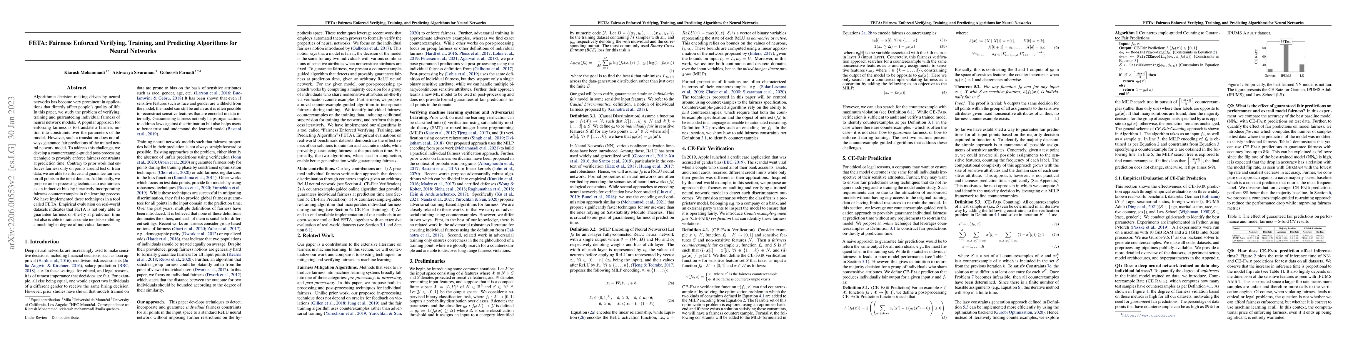 Thumbnail for FETA: Fairness Enforced Verifying, Training, and Predicting Algorithms
  for Neural Networks