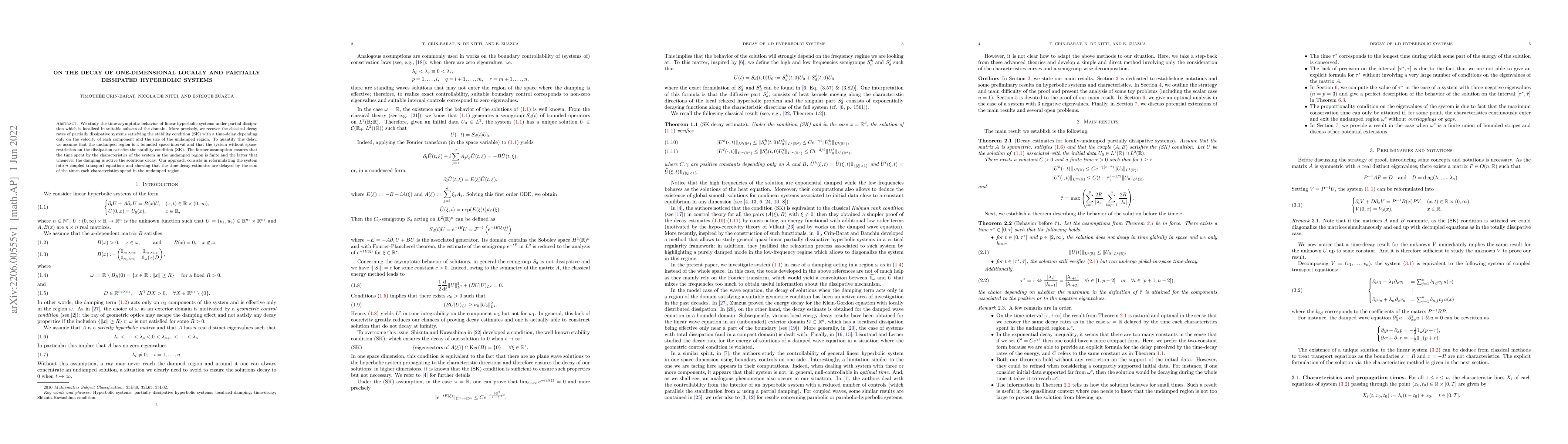 Thumbnail for On the decay of one-dimensional locally and partially dissipated
  hyperbolic systems