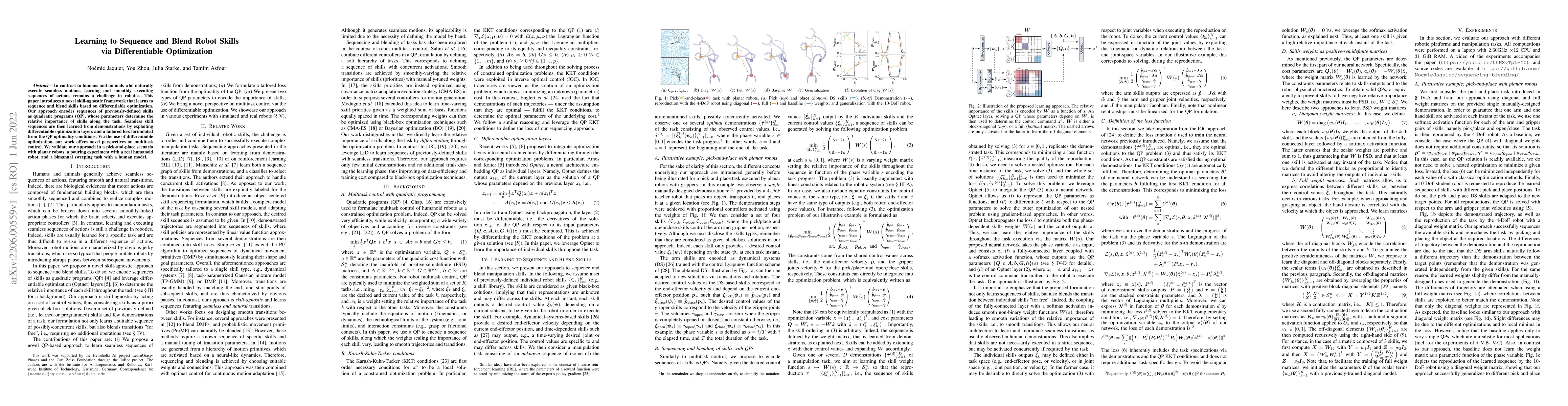 Thumbnail for Learning to Sequence and Blend Robot Skills via Differentiable
  Optimization
