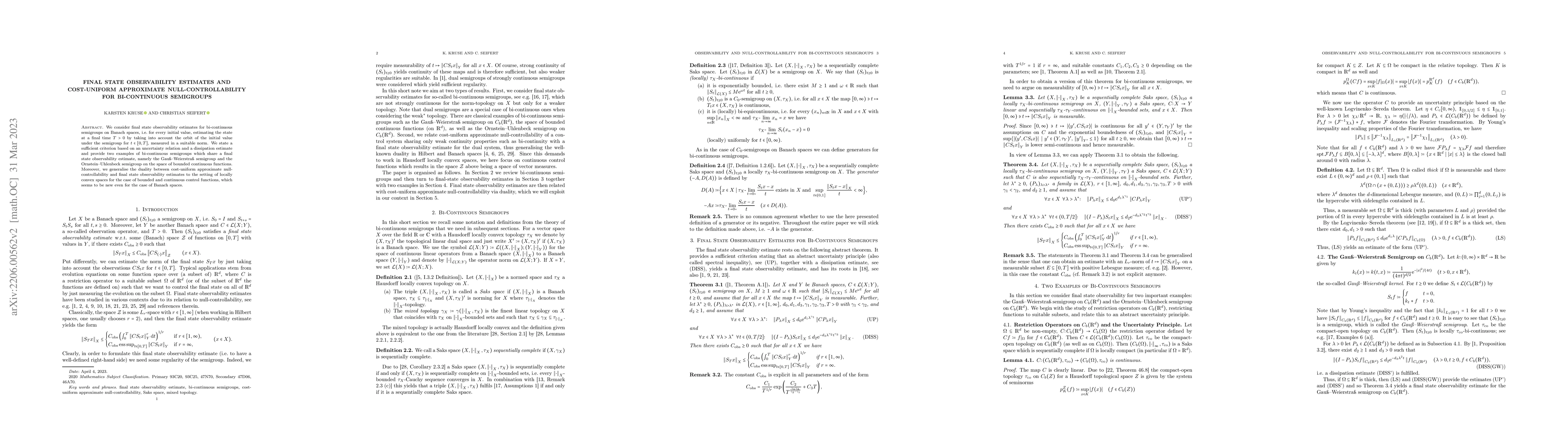 Thumbnail for Final state observability estimates and cost-uniform approximate
  null-controllability for bi-continuous semigroups