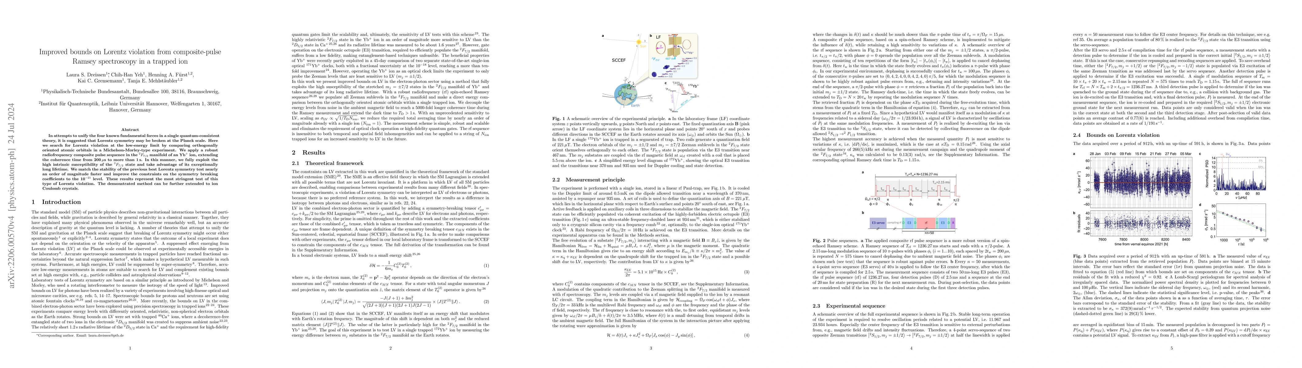 Thumbnail for Improved bounds on Lorentz violation from composite-pulse Ramsey
  spectroscopy in a trapped ion
