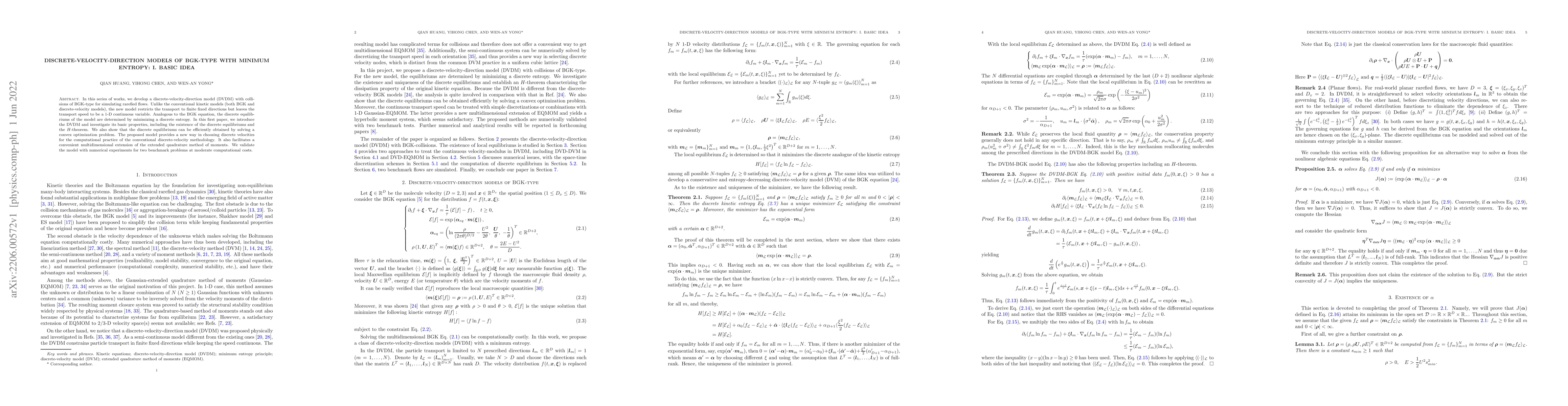 Thumbnail for Discrete-velocity-direction models of BGK-type with minimum entropy: I.
  Basic idea