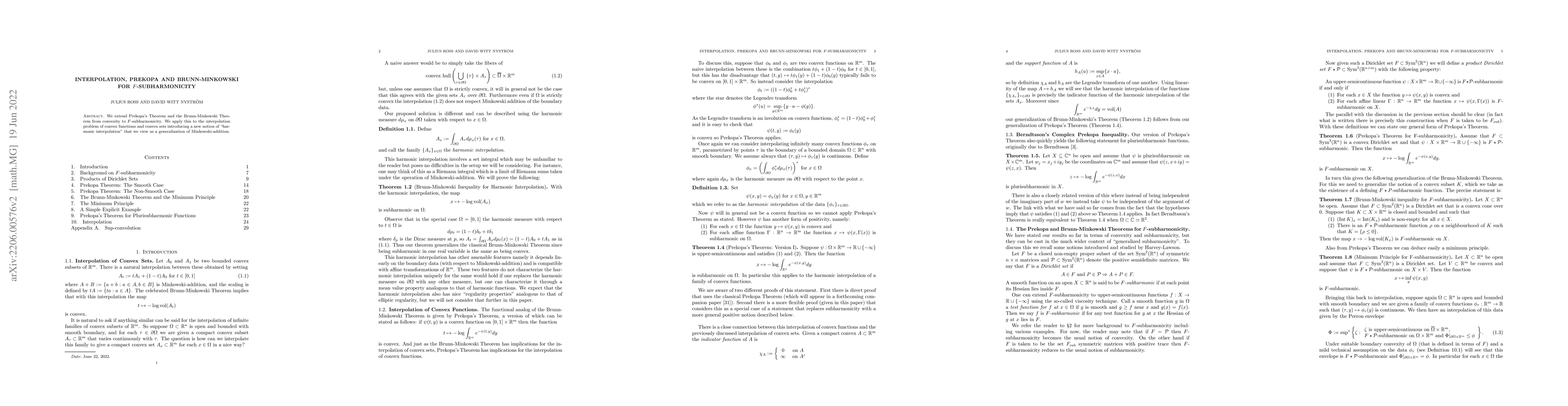 Thumbnail for Interpolation, Prekopa and Brunn-Minkowski for $F$-subharmonicity