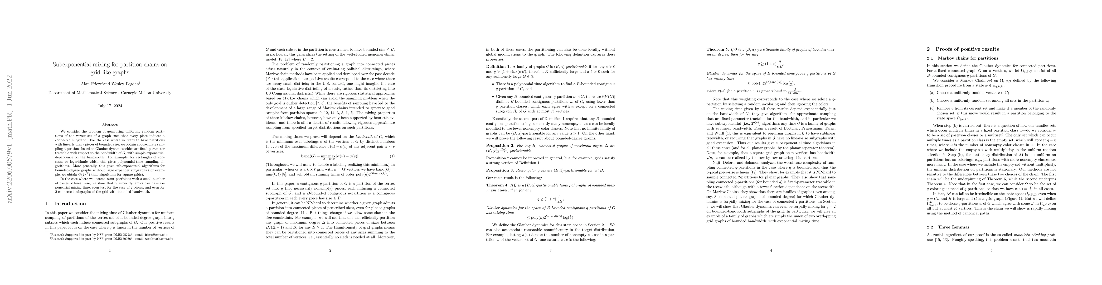 Thumbnail for Subexponential mixing for partition chains on grid-like graphs