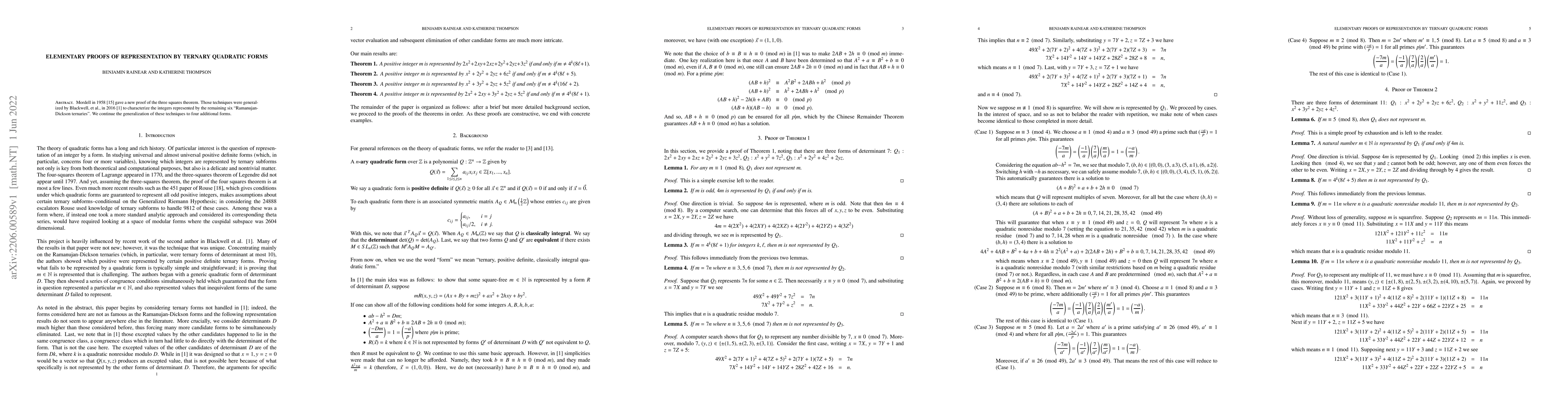 Thumbnail for Elementary Proofs of Representation by Ternary Quadratic Forms