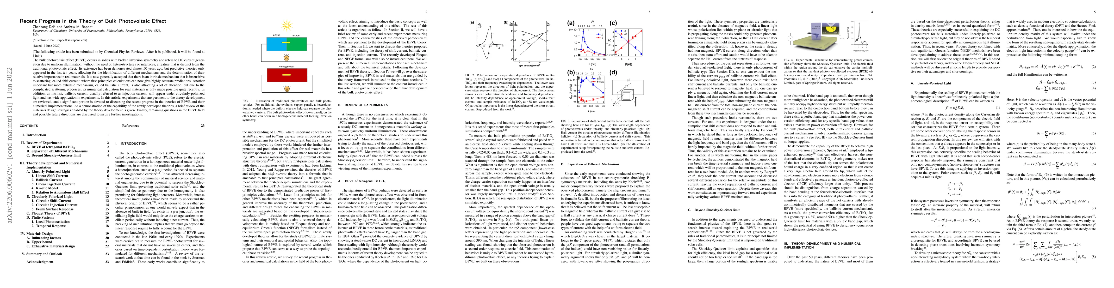 Thumbnail for Recent Progress in the Theory of Bulk Photovoltaic Effect