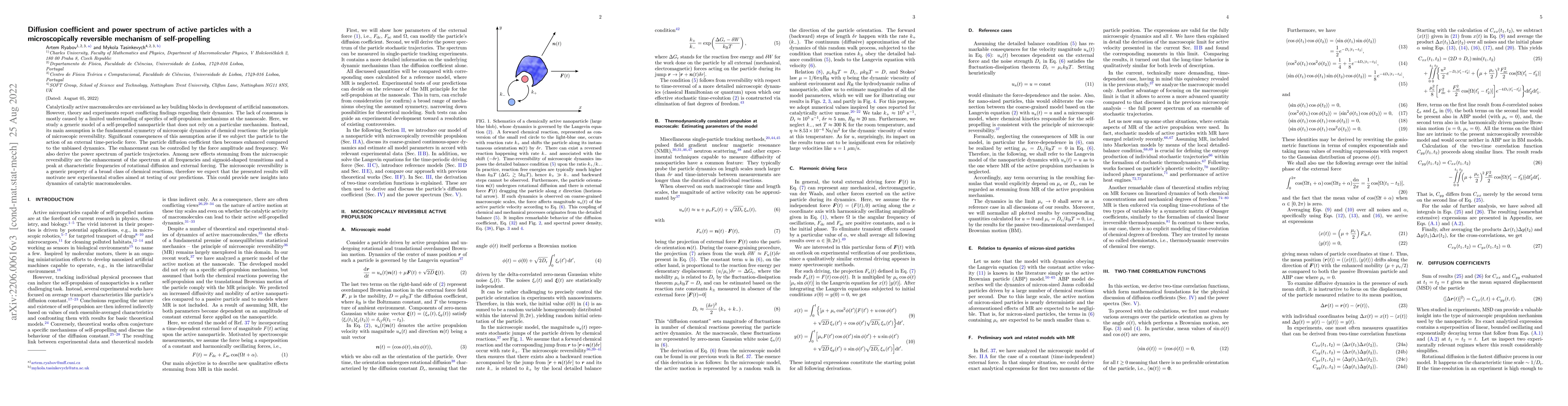 Thumbnail for Diffusion coefficient and power spectrum of active particles with a
  microscopically reversible mechanism of self-propelling