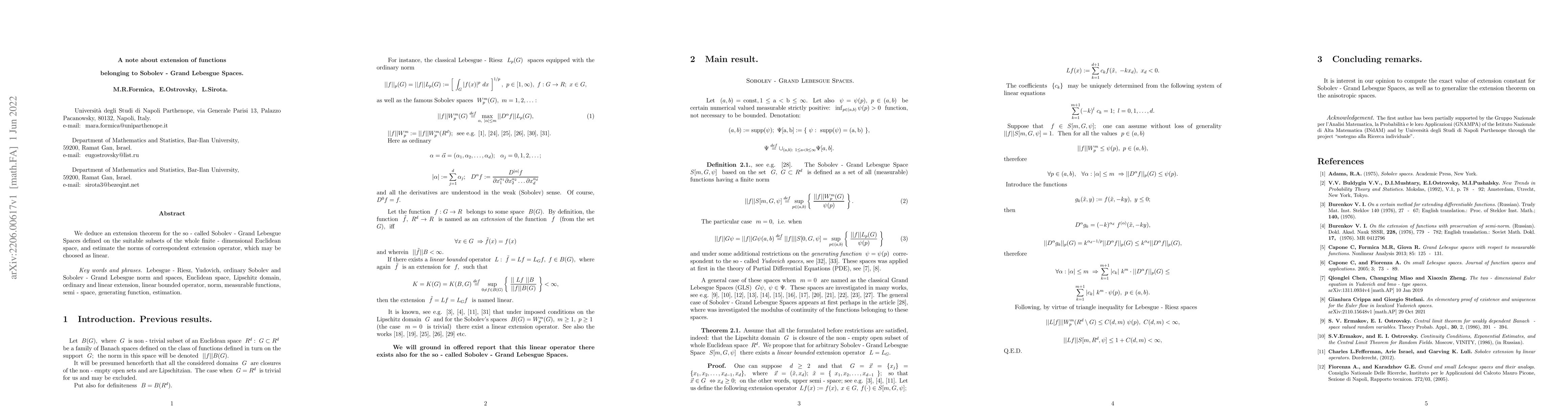 Thumbnail for A note about extension of functions belonging to Sobolev-Grand Lebesgue
  Spaces