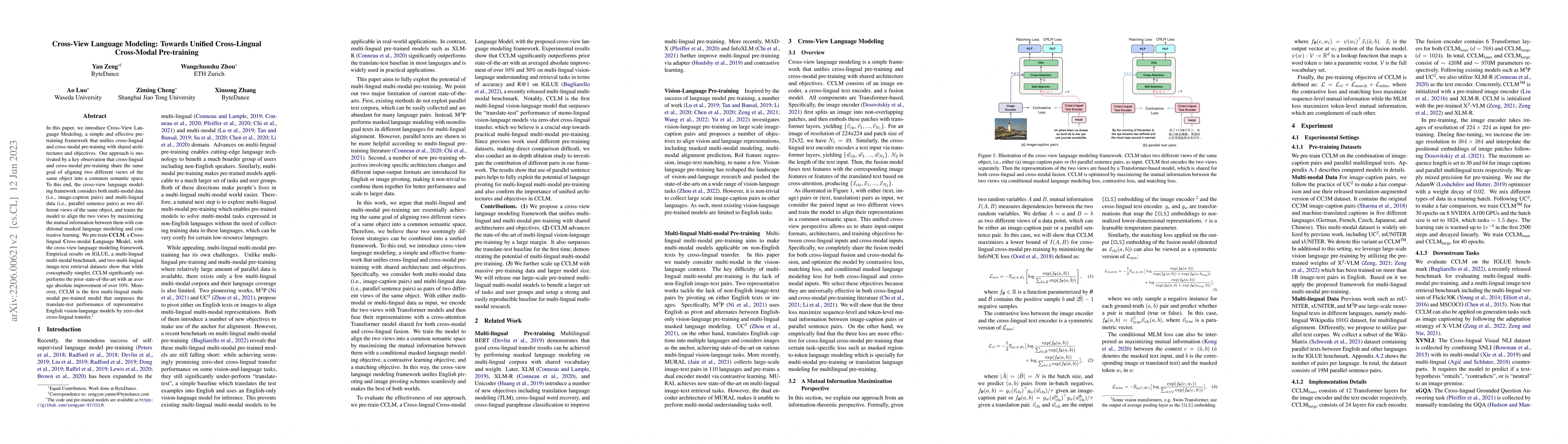 Thumbnail for Cross-View Language Modeling: Towards Unified Cross-Lingual Cross-Modal
  Pre-training