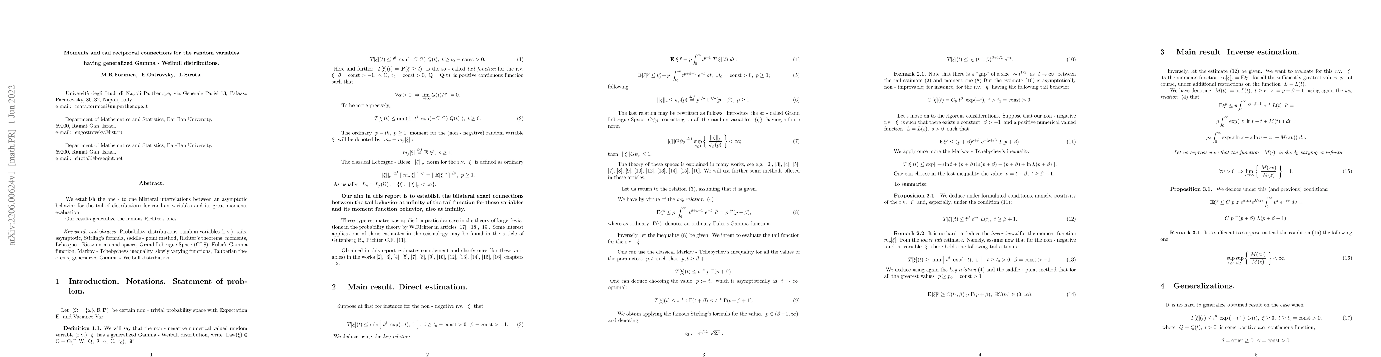 Thumbnail for Moments and tail reciprocal connections for the random variables having
  generalized Gamma-Weibull distributions