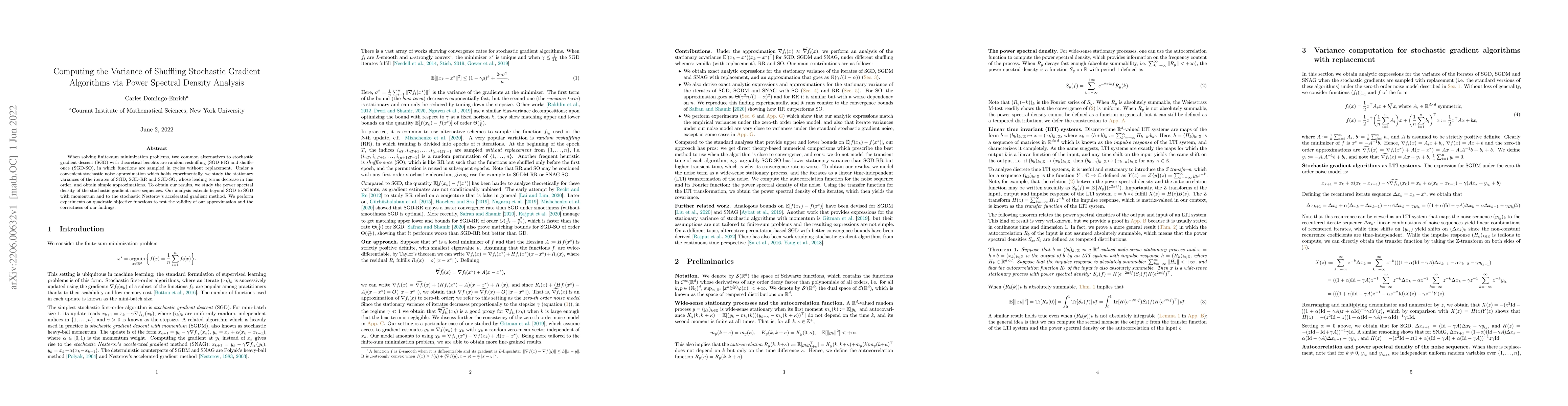 Thumbnail for Computing the Variance of Shuffling Stochastic Gradient Algorithms via
  Power Spectral Density Analysis