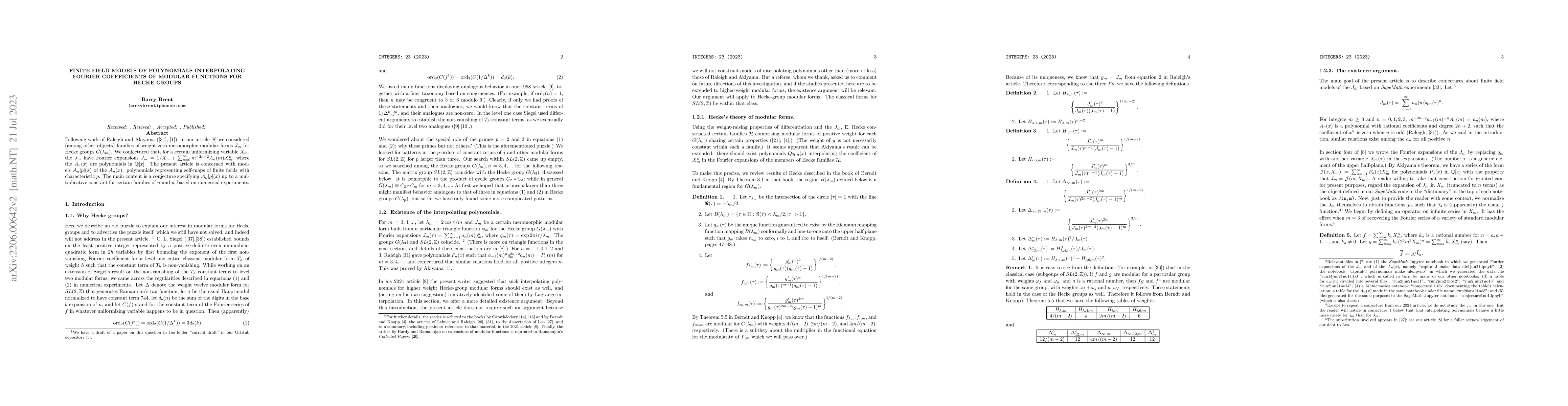 Thumbnail for Finite field models of Raleigh-Akiyama polynomials for Hecke groups