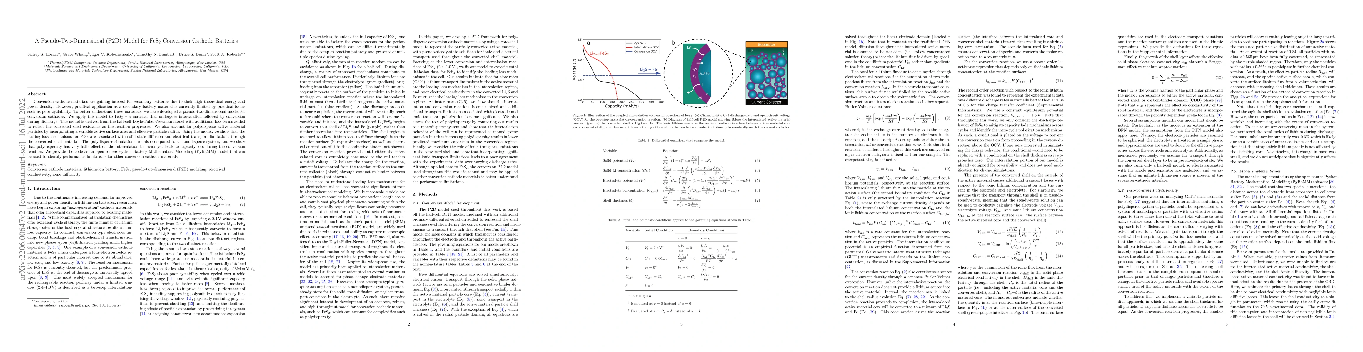 Thumbnail for A Pseudo-Two-Dimensional (P2D) Model for FeS2 Conversion Cathode
  Batteries