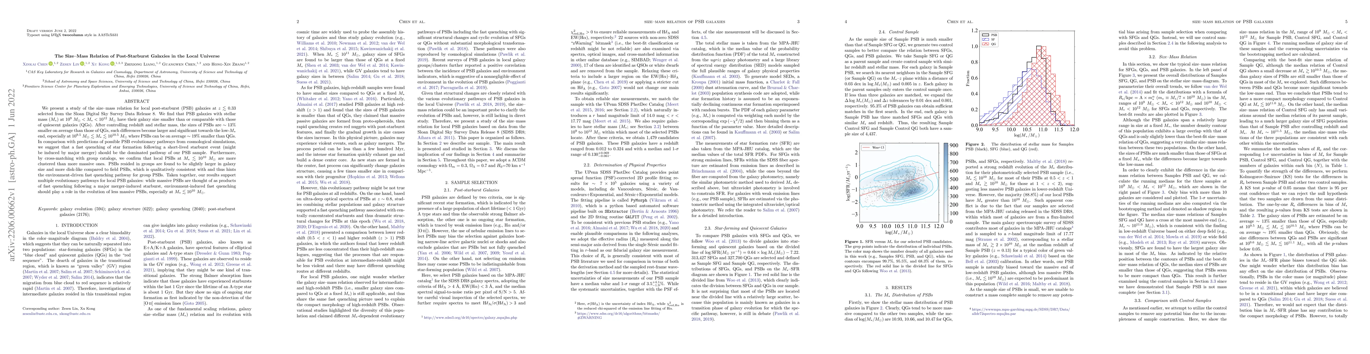 Thumbnail for The Size-Mass Relation of Post-Starburst Galaxies in the Local Universe
