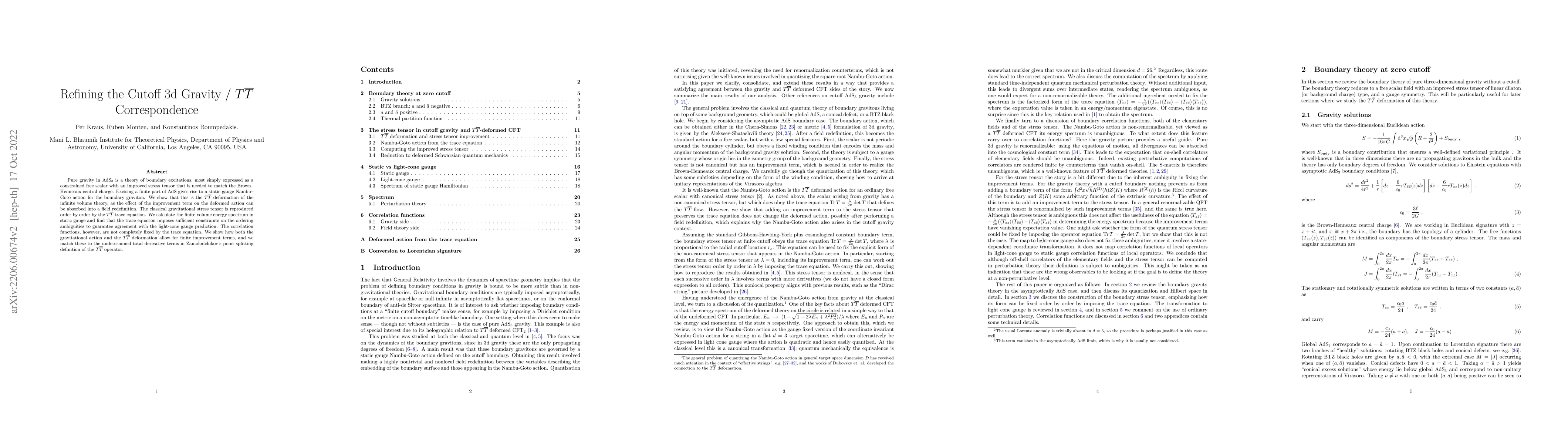 Thumbnail for Refining the Cutoff 3d Gravity / $T\bar{T}$ Correspondence