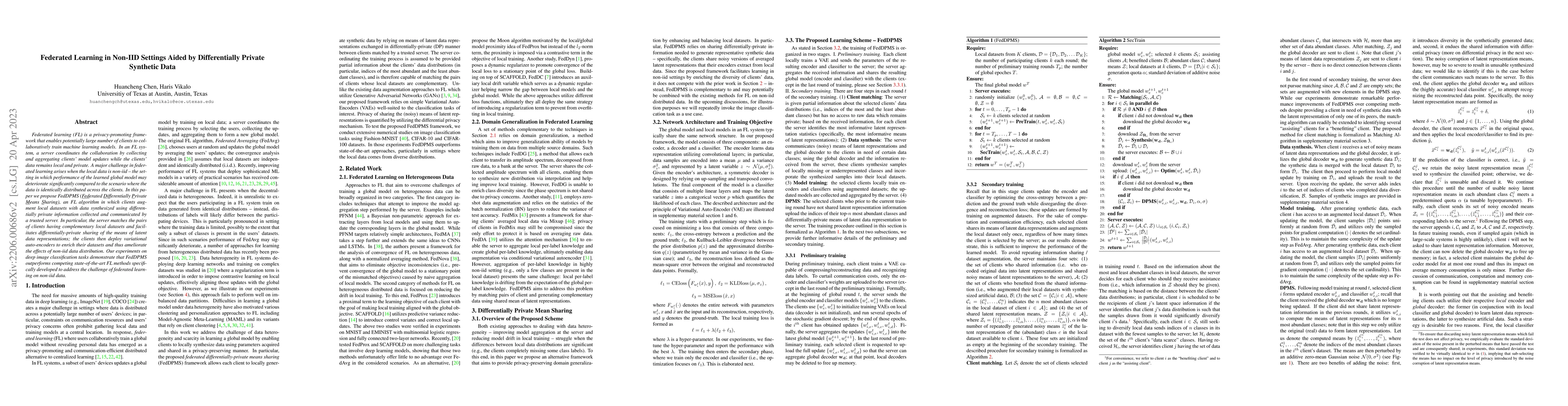 Thumbnail for Federated Learning in Non-IID Settings Aided by Differentially Private
  Synthetic Data