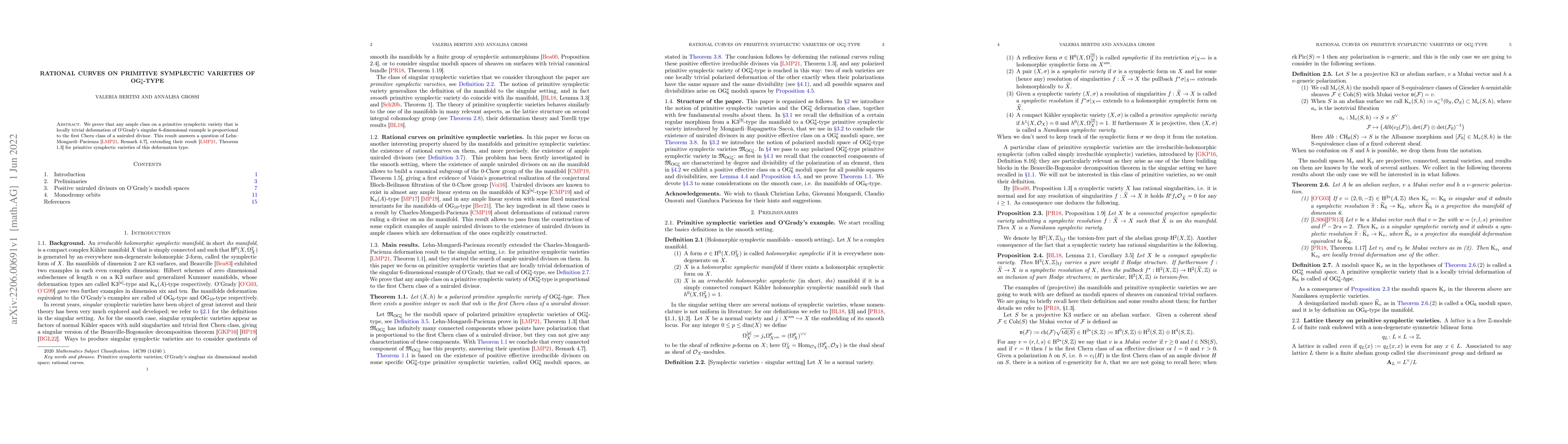 Thumbnail for Rational curves on primitive symplectic varieties of OG6 singular type