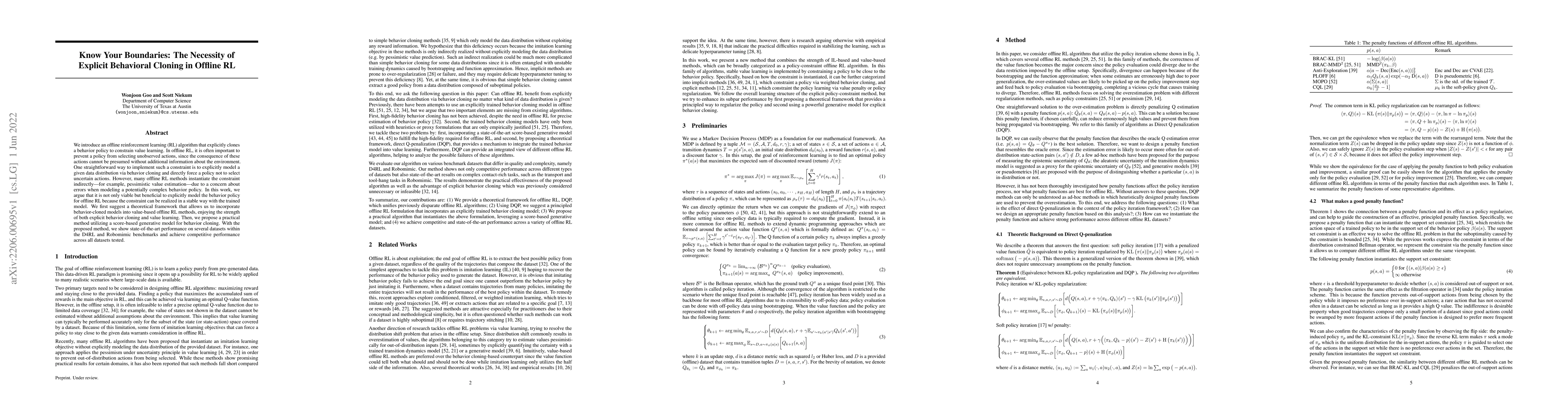 Thumbnail for Know Your Boundaries: The Necessity of Explicit Behavioral Cloning in
  Offline RL