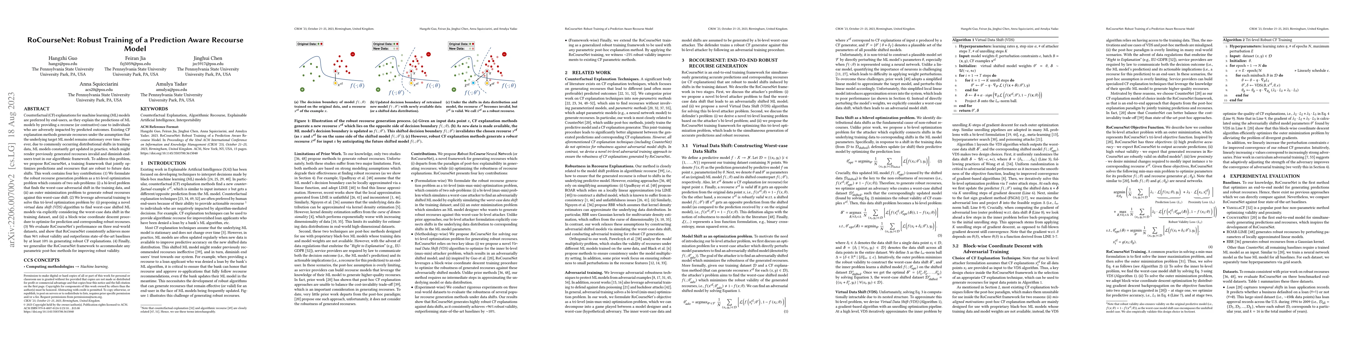 Thumbnail for RoCourseNet: Distributionally Robust Training of a Prediction Aware
  Recourse Model