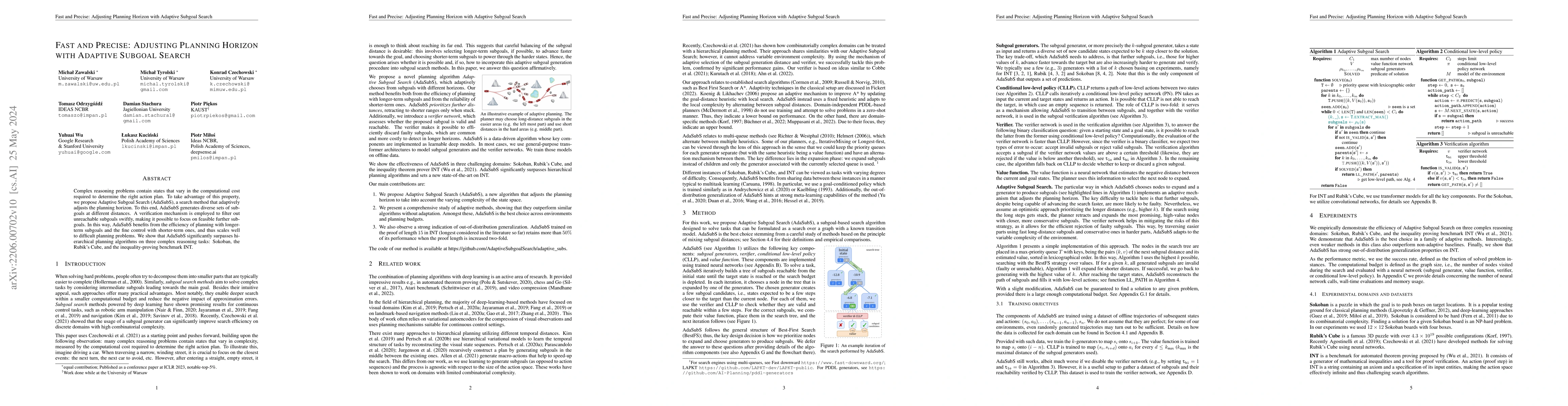 Thumbnail for Fast and Precise: Adjusting Planning Horizon with Adaptive Subgoal
  Search