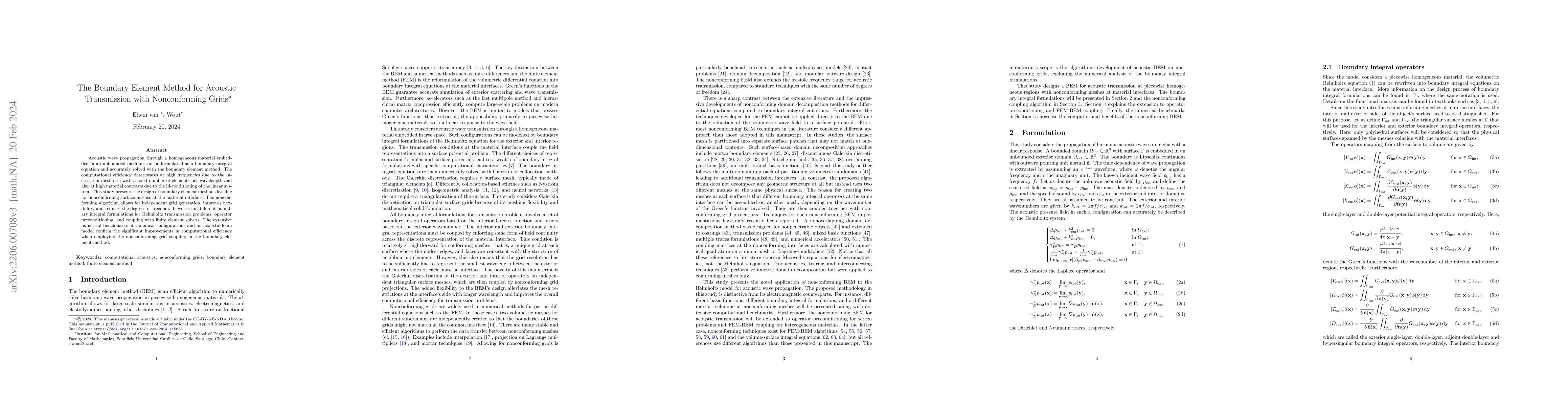 Thumbnail for The Boundary Element Method for Acoustic Transmission with Nonconforming
  Grids
