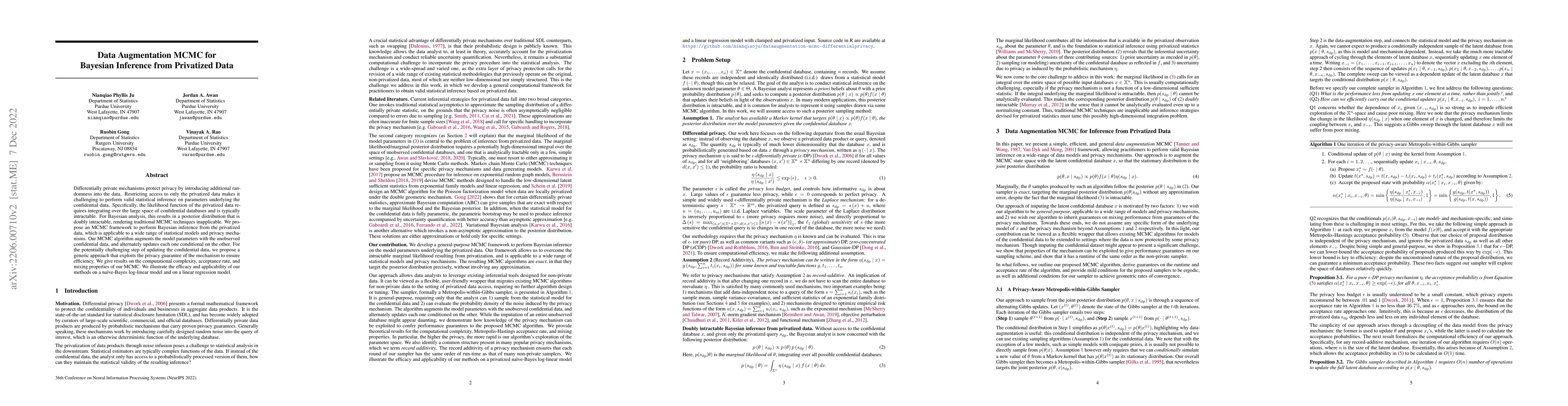Thumbnail for Data Augmentation MCMC for Bayesian Inference from Privatized Data
