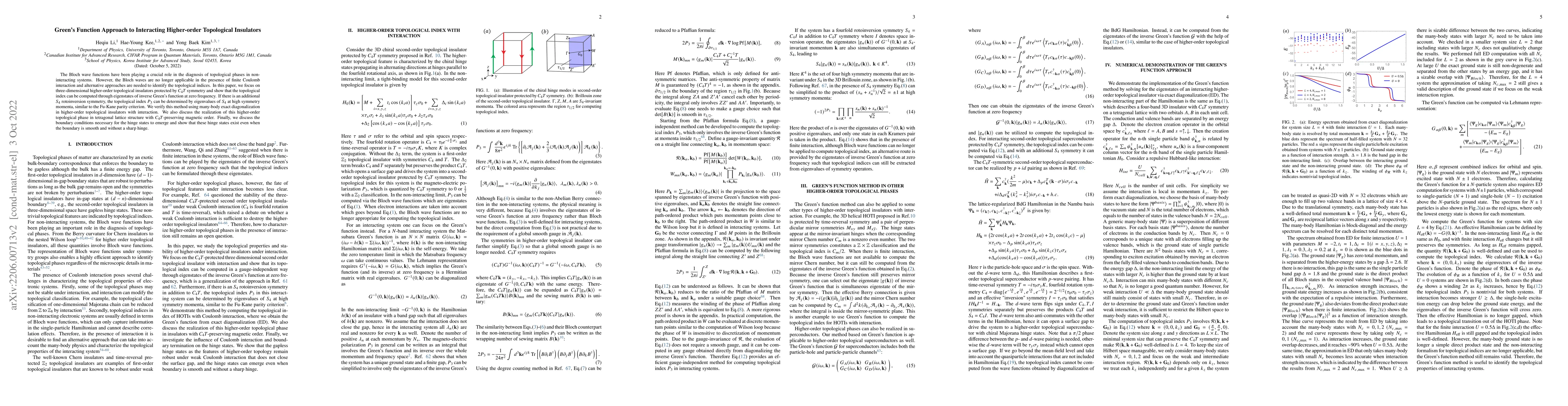 Thumbnail for Green's Function Approach to Interacting Higher-order Topological
  Insulators