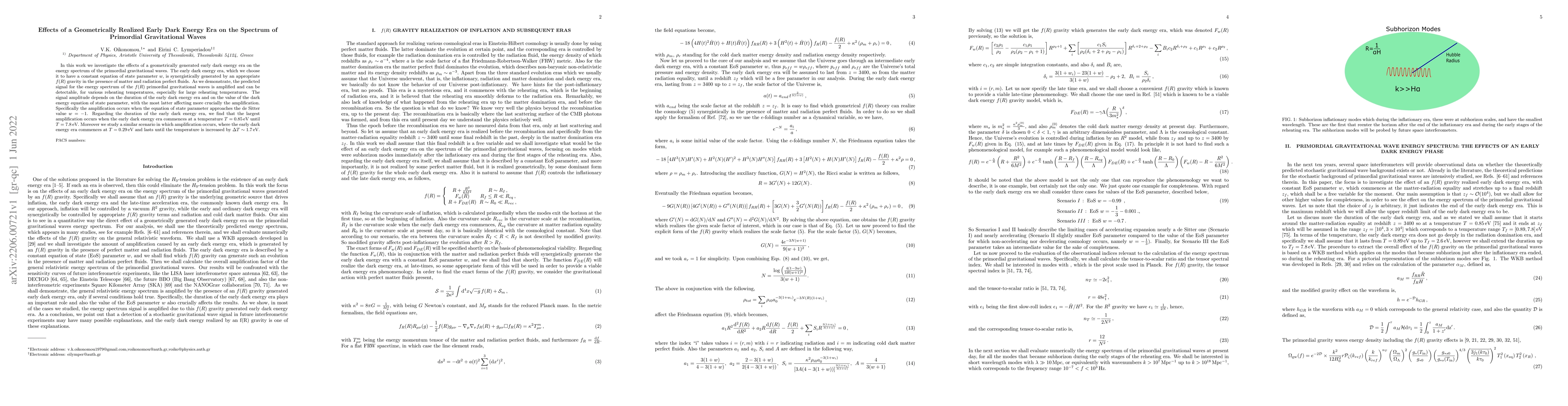 Thumbnail for Effects of a Geometrically Realized Early Dark Energy Era on the
  Spectrum of Primordial Gravitational Waves