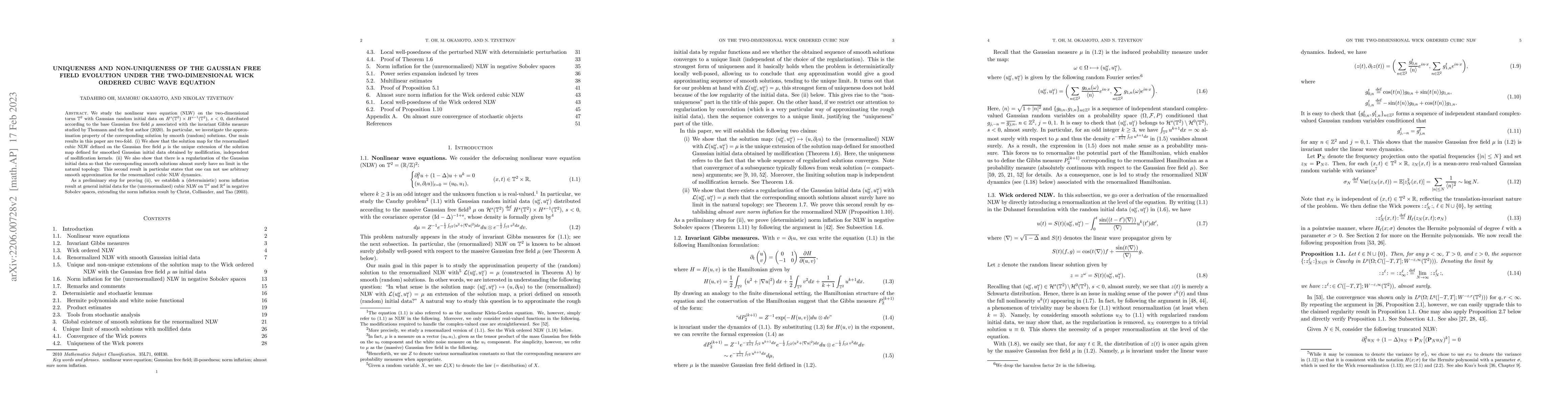 Thumbnail for Uniqueness and non-uniqueness of the Gaussian free field evolution under
  the two-dimensional Wick ordered cubic wave equation