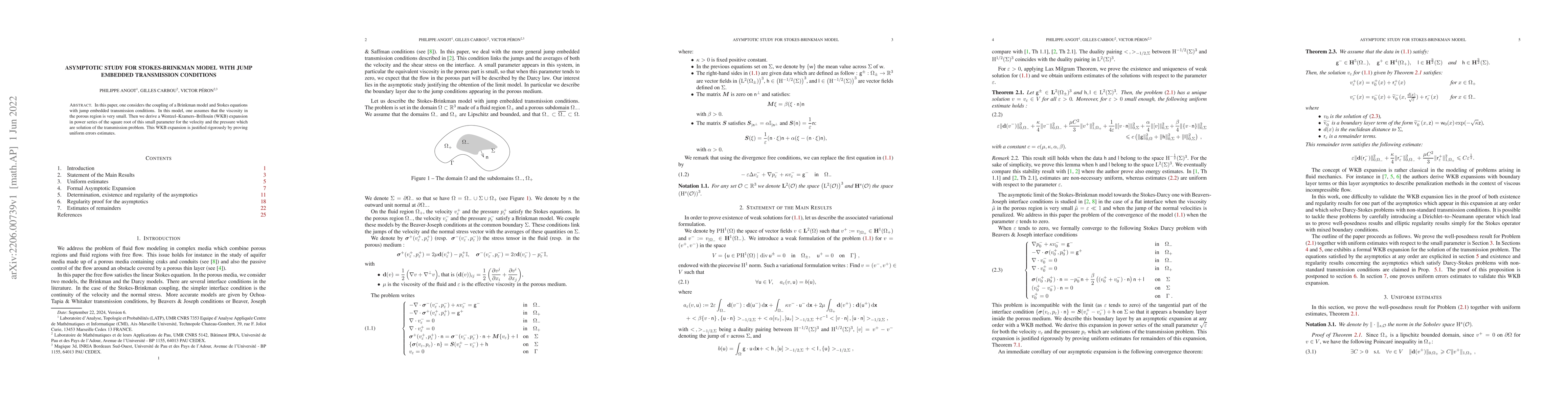 Thumbnail for Asymptotic Study for Stokes-Brinkman model with jump embedded
  transmission conditions