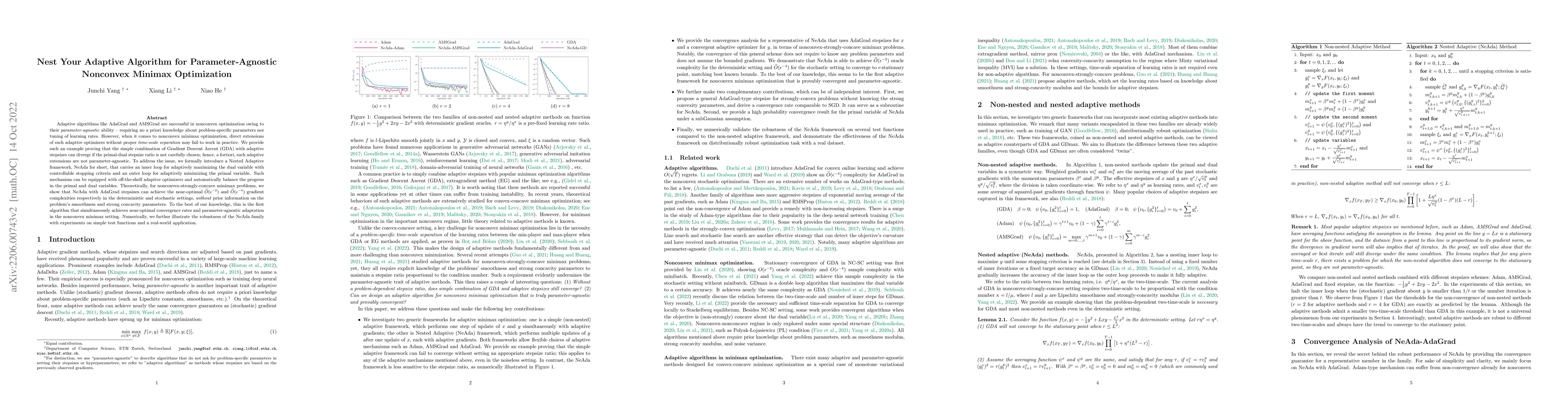 Thumbnail for Nest Your Adaptive Algorithm for Parameter-Agnostic Nonconvex Minimax
  Optimization