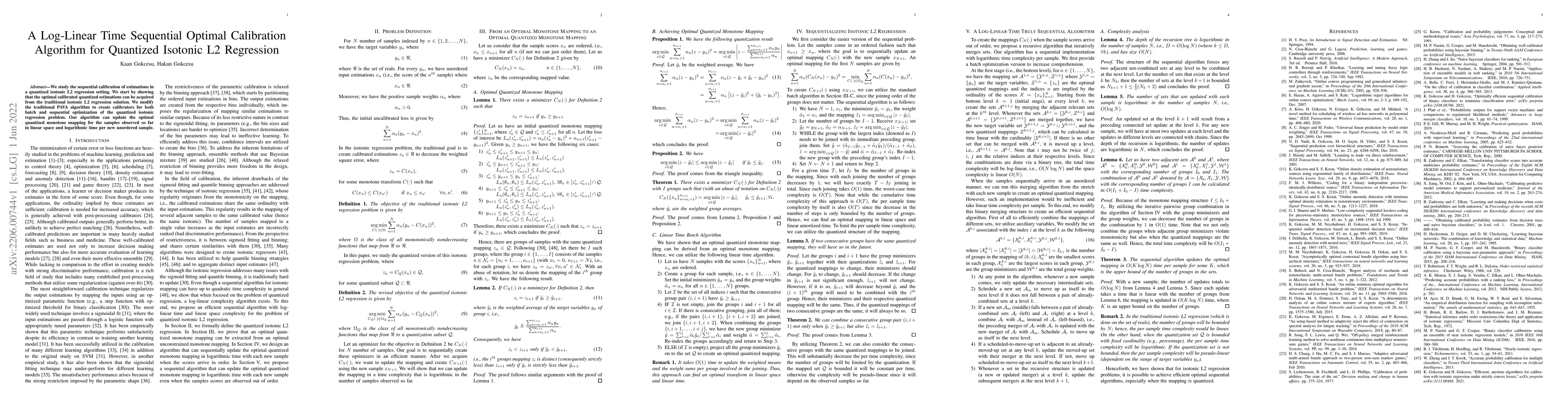 Thumbnail for A Log-Linear Time Sequential Optimal Calibration Algorithm for Quantized
  Isotonic L2 Regression
