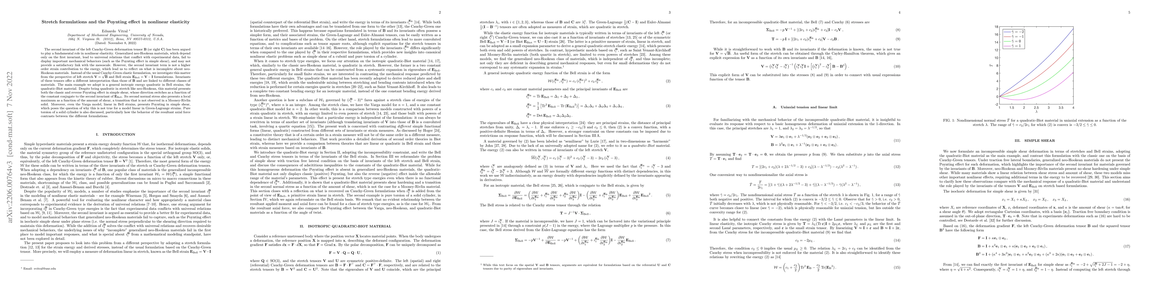 Thumbnail for Stretch formulations and the Poynting effect in nonlinear elasticity
