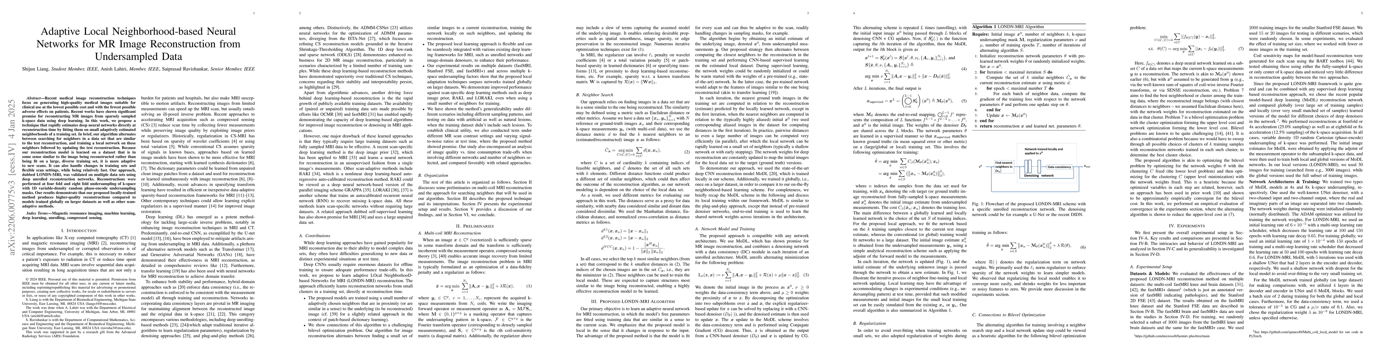 Thumbnail for Adaptive Local Neighborhood-based Neural Networks for MR Image
  Reconstruction from Undersampled Data