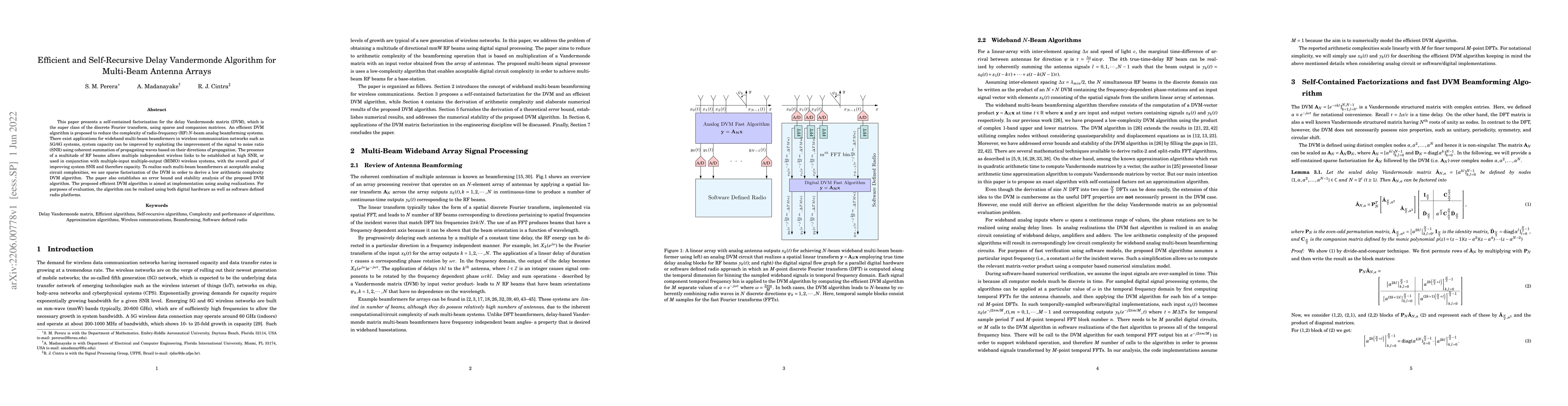 Thumbnail for Efficient and Self-Recursive Delay Vandermonde Algorithm for Multi-Beam
  Antenna Arrays