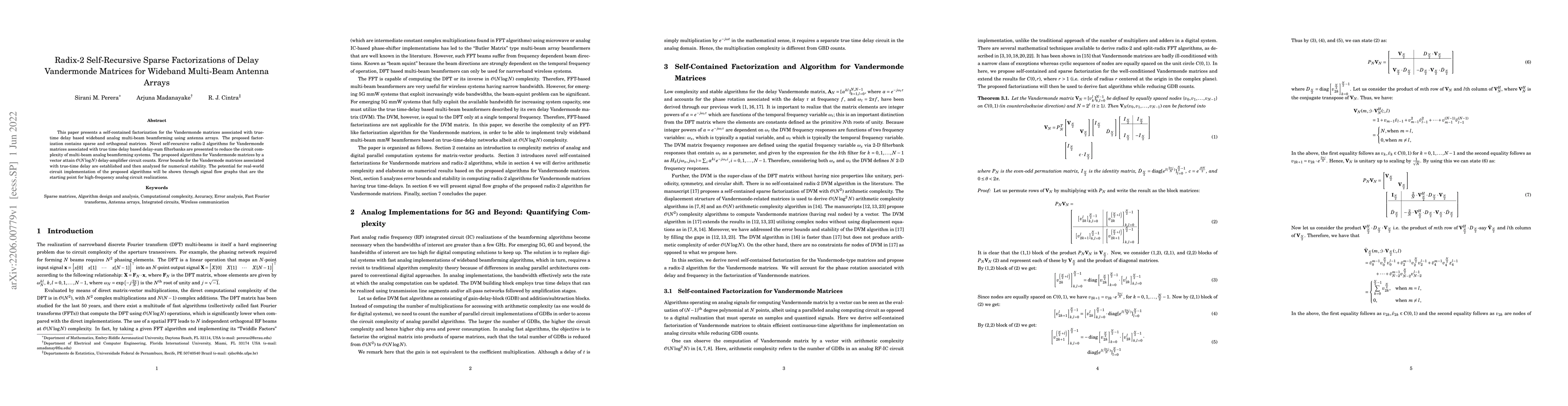 Thumbnail for Radix-2 Self-Recursive Sparse Factorizations of Delay Vandermonde
  Matrices for Wideband Multi-Beam Antenna Arrays