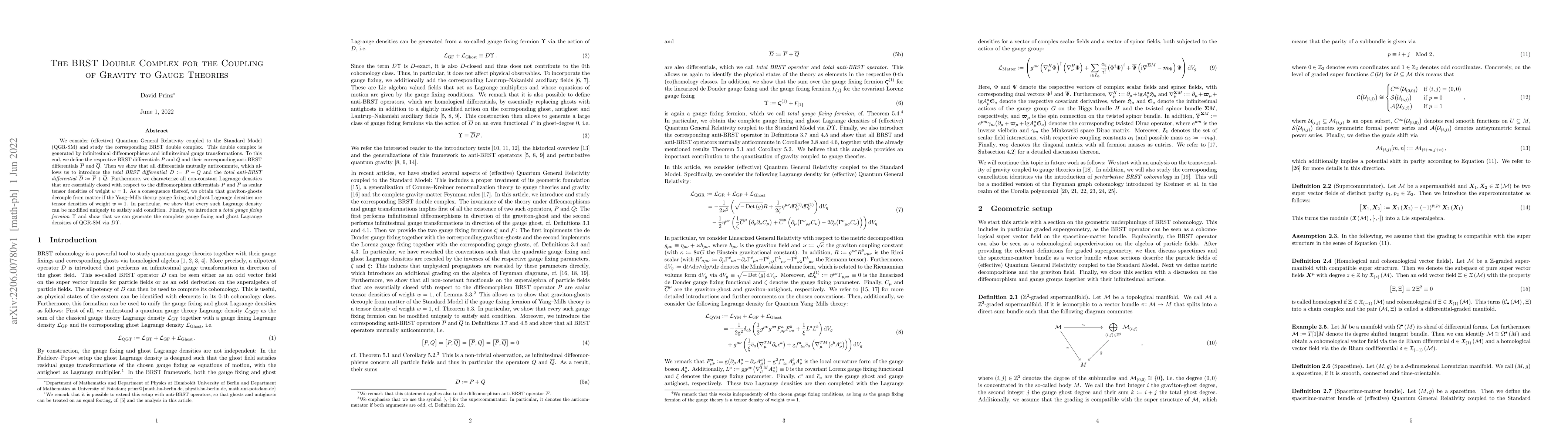 Thumbnail for The BRST Double Complex for the Coupling of Gravity to Gauge Theories