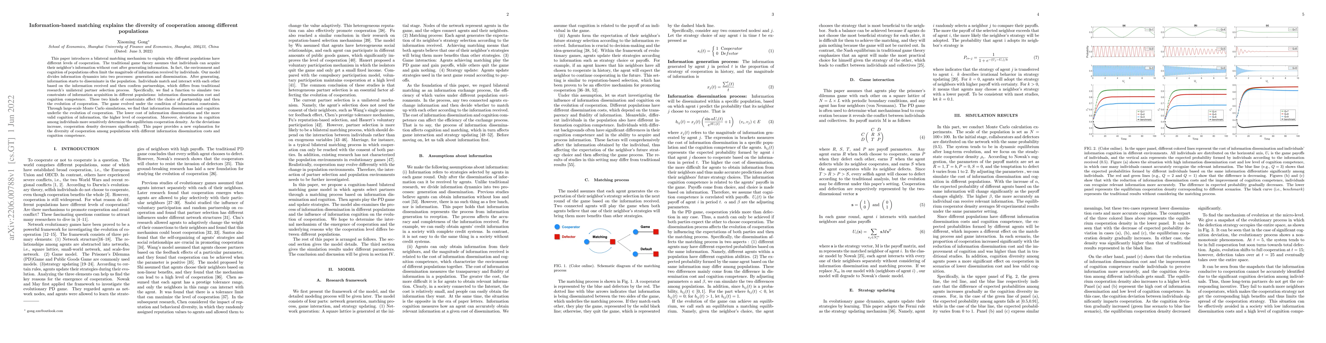 Thumbnail for Information-based matching explains the diversity of cooperation among
  different populations
