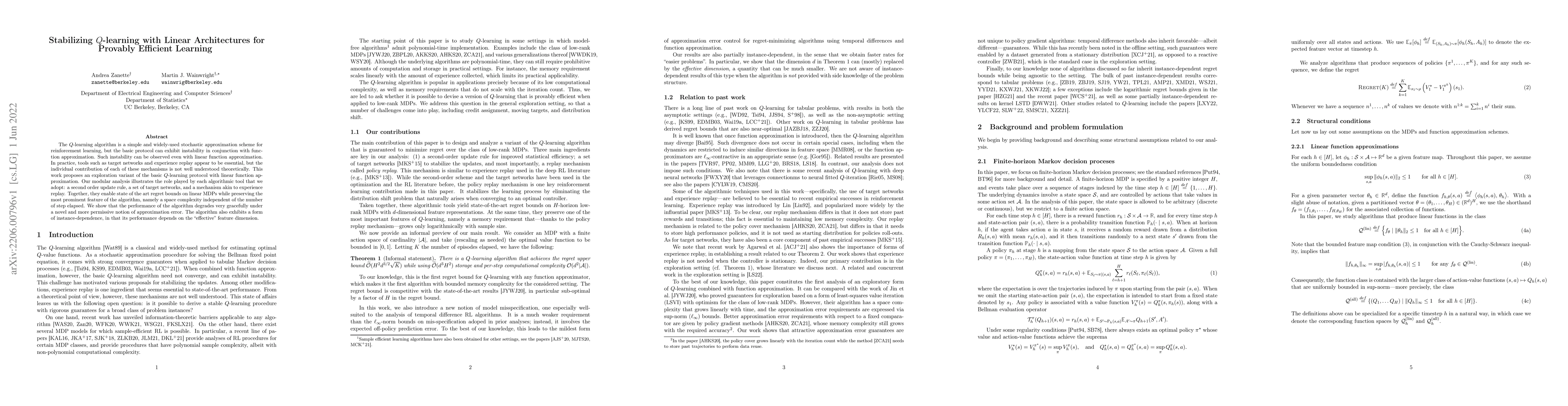 Thumbnail for Stabilizing Q-learning with Linear Architectures for Provably Efficient
  Learning