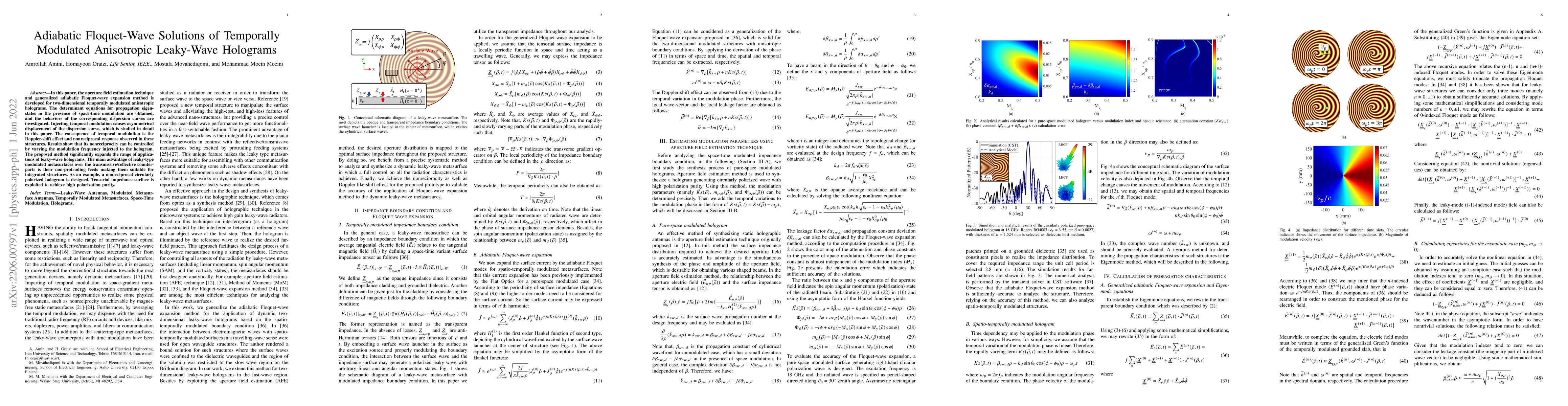 Thumbnail for Adiabatic Floquet-Wave Solutions of Temporally Modulated Anisotropic
  Leaky-Wave Holograms
