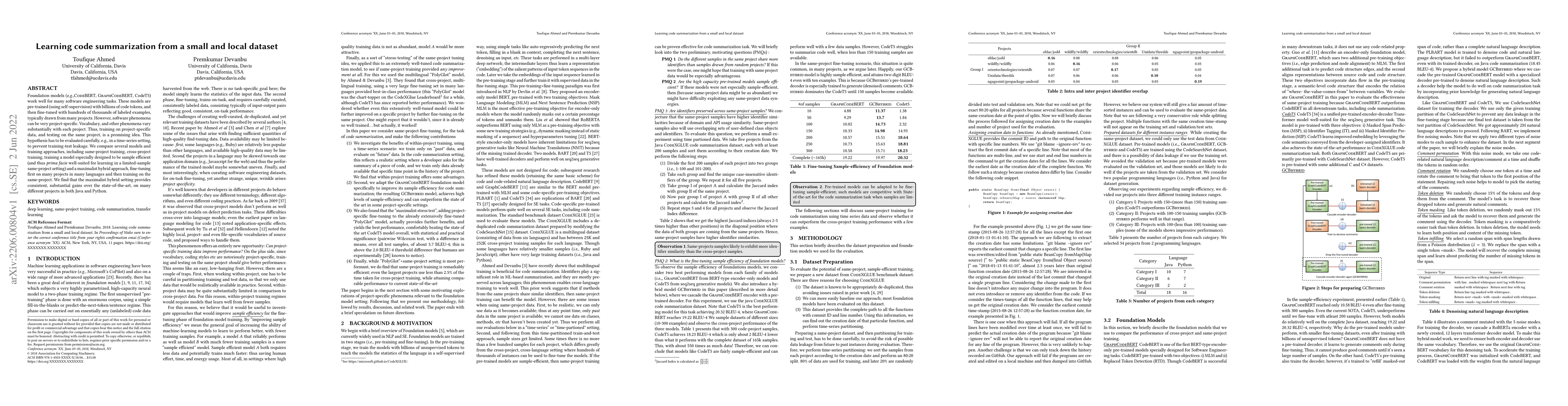 Thumbnail for Learning code summarization from a small and local dataset