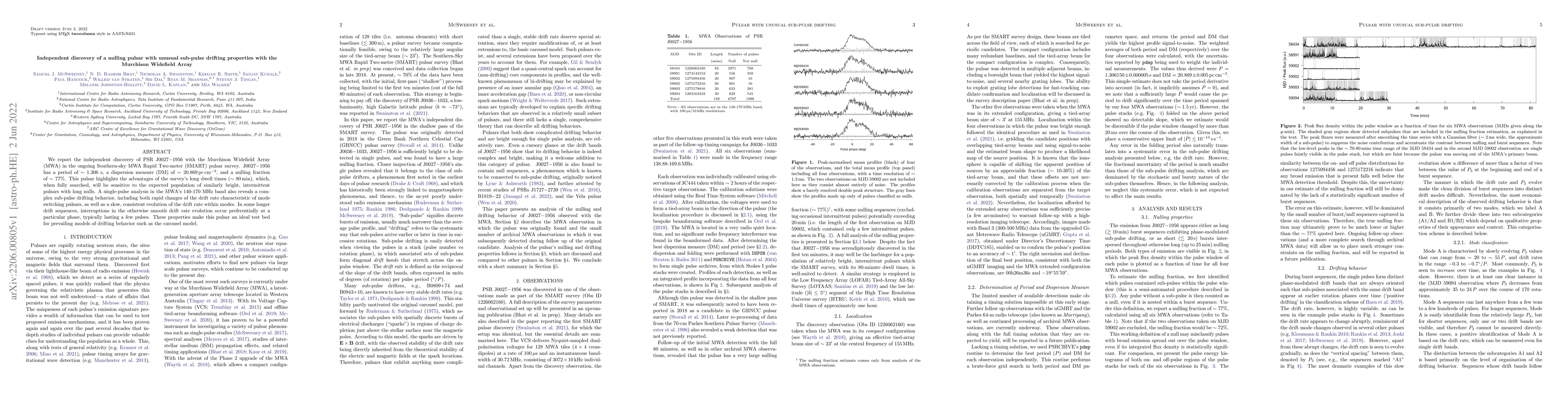 Thumbnail for Independent discovery of a nulling pulsar with unusual sub-pulse
  drifting properties with the Murchison Widefield Array