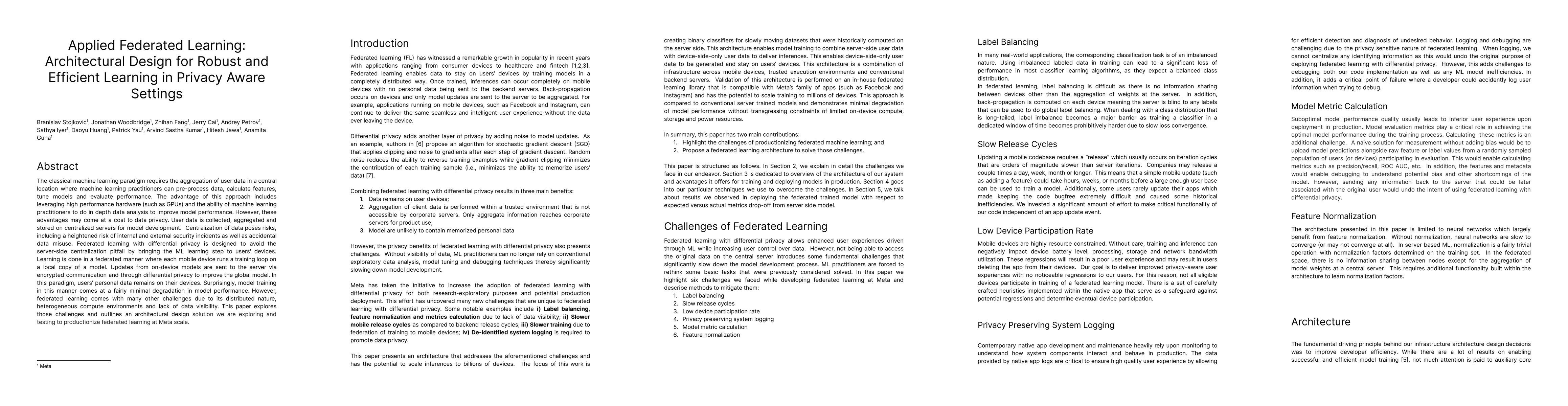 Thumbnail for Applied Federated Learning: Architectural Design for Robust and
  Efficient Learning in Privacy Aware Settings