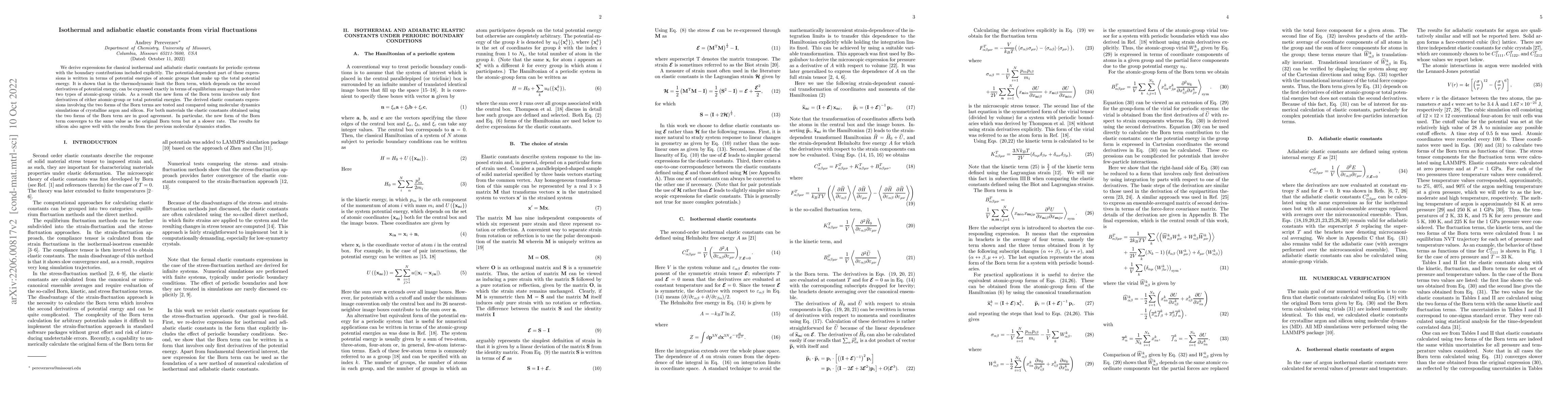 Thumbnail for Isothermal and adiabatic elastic constants from virial fluctuations