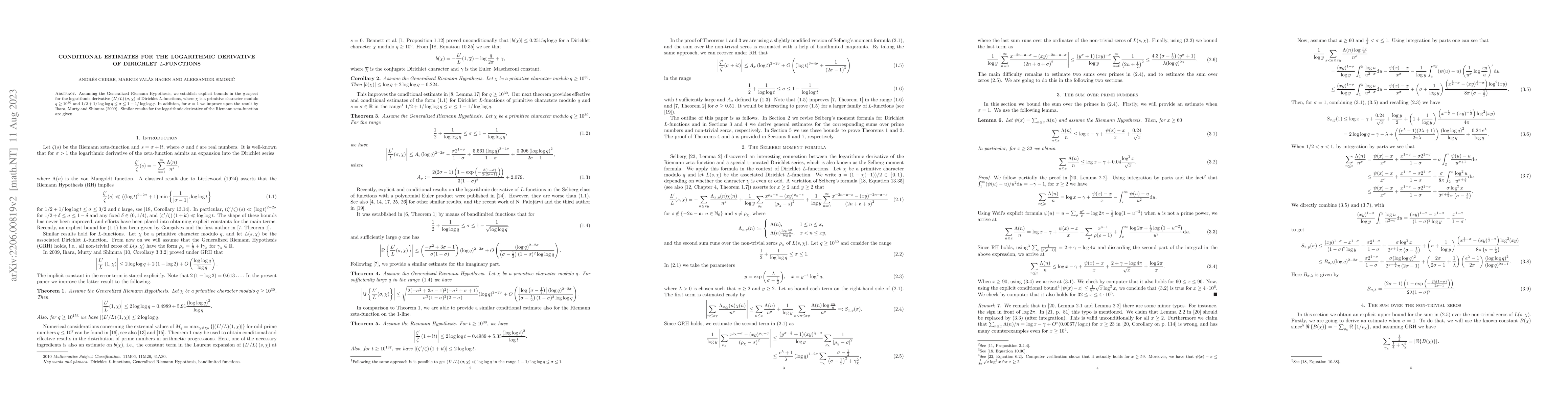 Thumbnail for Conditional estimates for the logarithmic derivative of Dirichlet
  $L$-functions